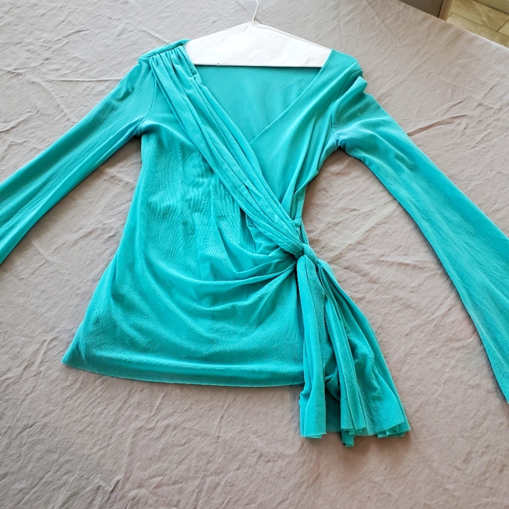 Turquoise stretchy and sexy wrap around top